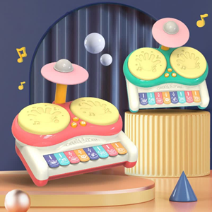 ست جاز و درام 3 در 1 کودک 2 طبلی صورتی Piano Keyboard Drum Set 3 in 1 Baby Musical Toys_اسباب بازی